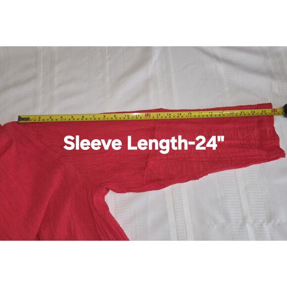 Saint Germain Paris Red Blouse Top XL Crinkled Gauze Lagenlook VTG 90s Button Up - Picture 15 of 16